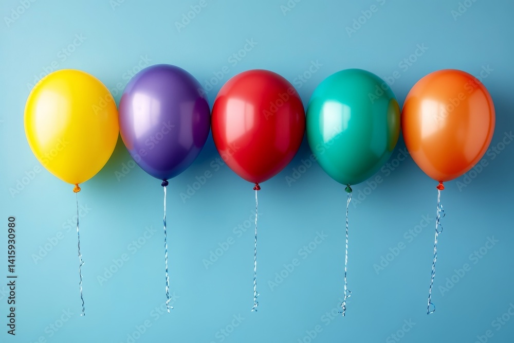 A Bright Teal Background Featuring a Colorful Bunch of Balloons A Bright Teal Background Featuring a Colorful Bunch of Balloons