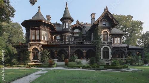 A majestic Victorian home with a towering turret