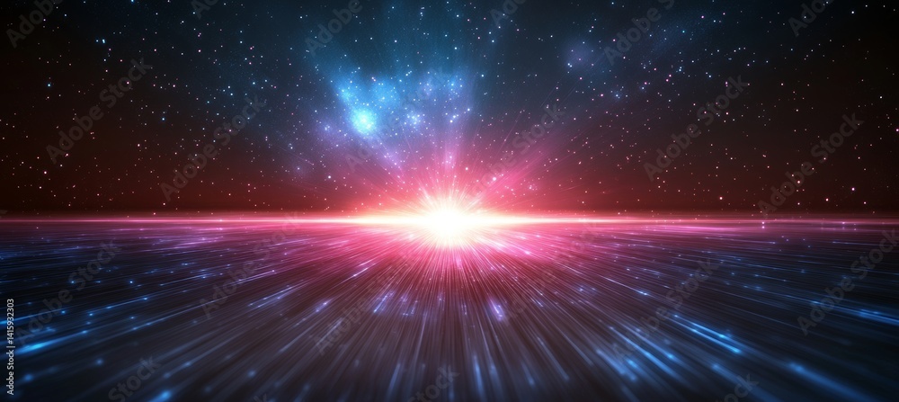 Naklejka premium Background of abstract digital art with vibrant colors and light rays at a diagonal angle