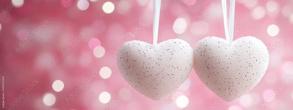 Fototapeta premium A soft pink background provides a subtle setting for delicate white hearts