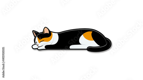 Cartoon cat sleeps peacefully against the black background, its body curved gracefully.