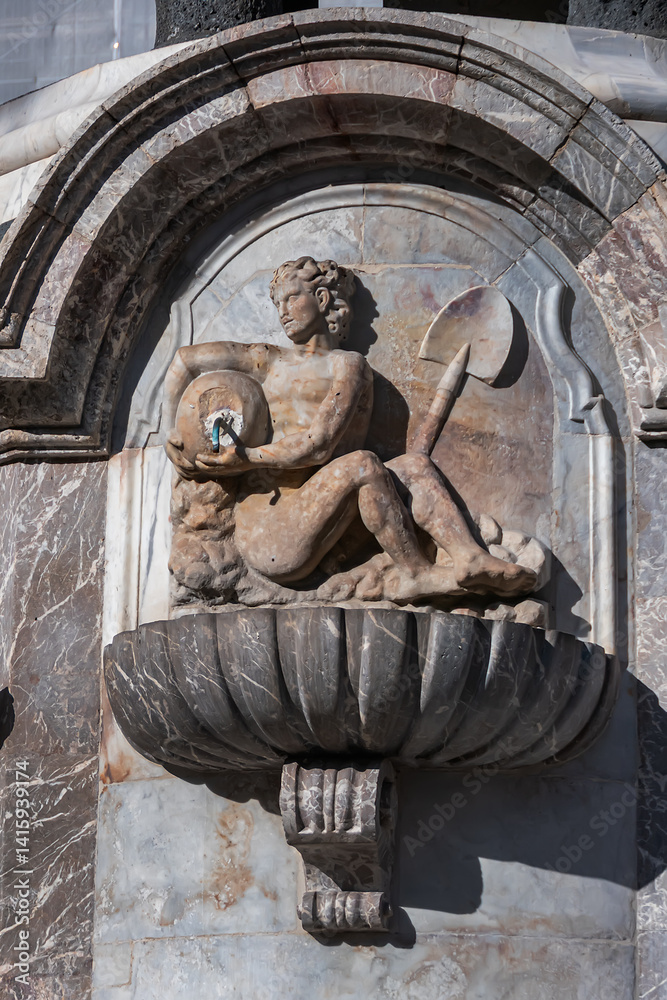 The Elephant Fountain (Fontana dell'Elefante, 1736) is a monument located in the center of Piazza del Duomo, symbol of the town. Catania, Sicily, Italy.