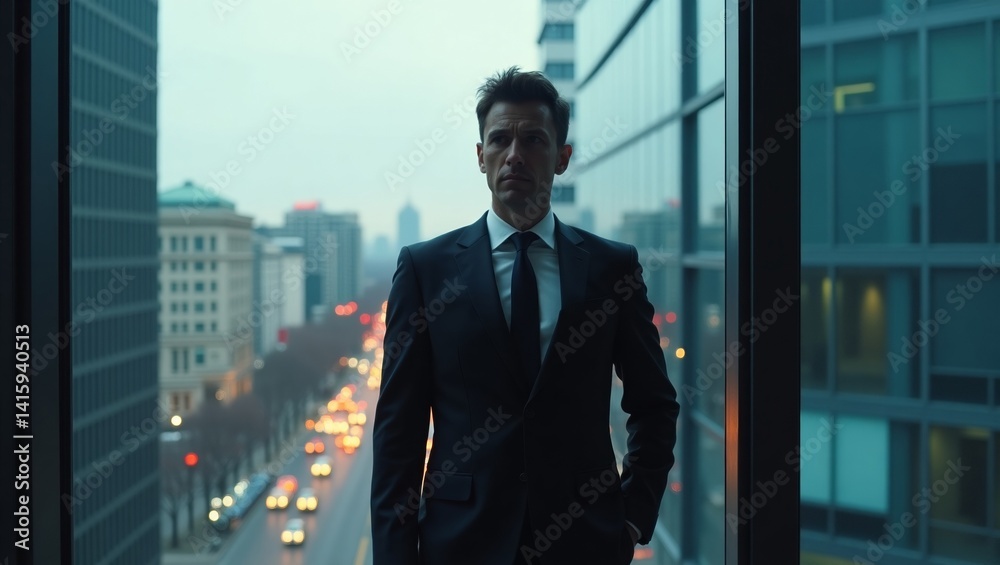 Fototapeta premium Businessman in a Cityscape - Powerful and Confident