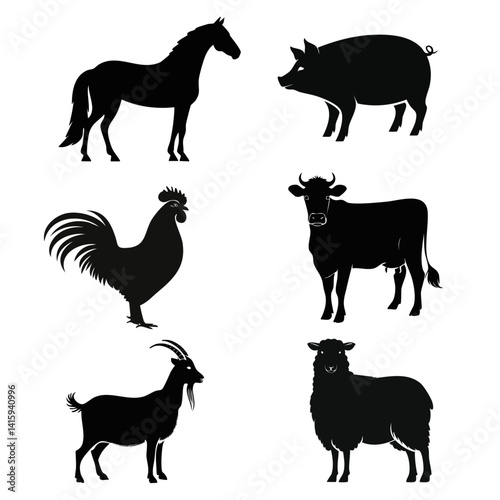 Obraz na płótnie farm animals collection vector black and white silhouette design w salonie