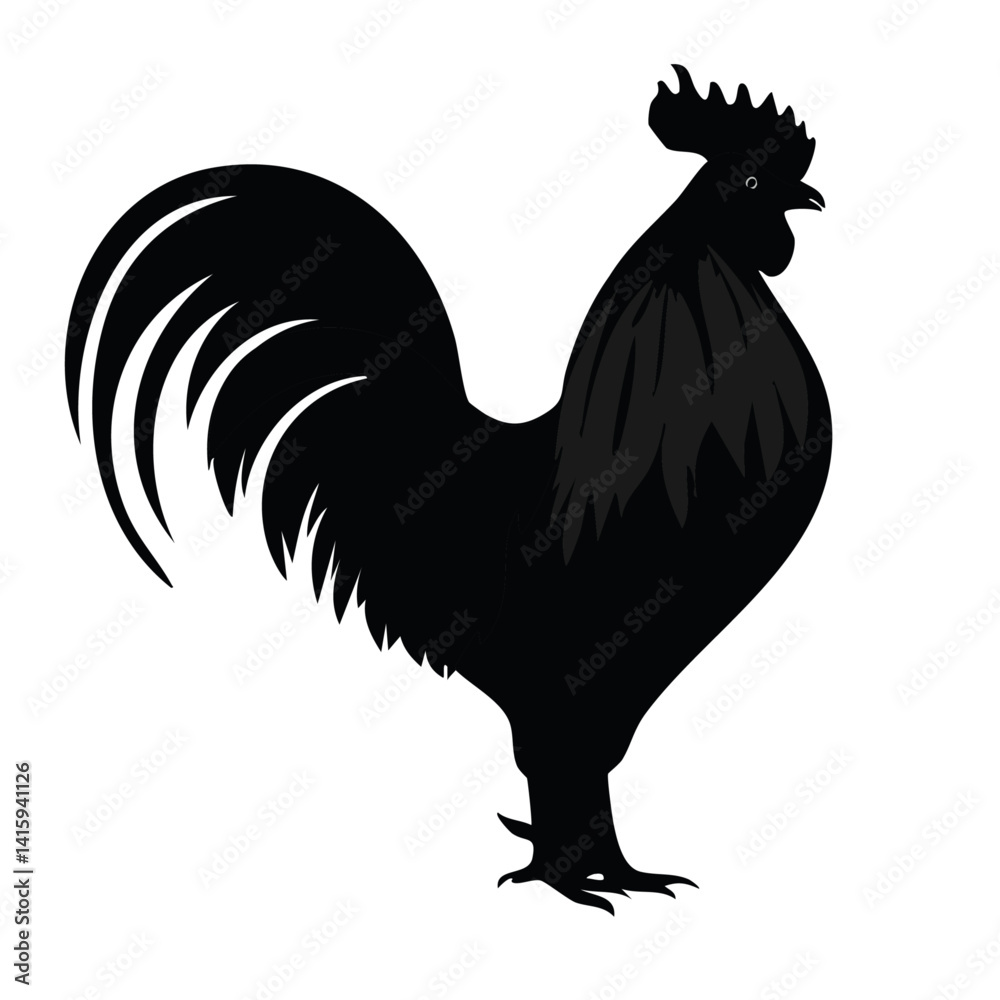 vector illustration of rooster black and white silhouette design