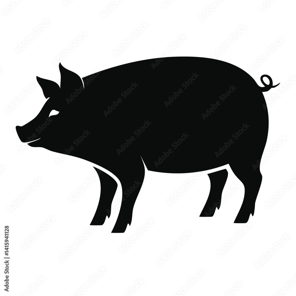 vector illustration of pig black and white silhouette design