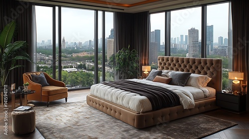 Luxury Bedroom Interior Design With Cityscape View Photo