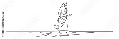 Monoline Jesus Walking on Water – Minimal Biblical Vector