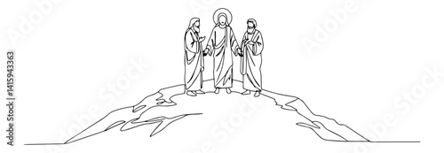 continuous line vector of jesus ascending into heaven, spiritual biblical moment illustration
