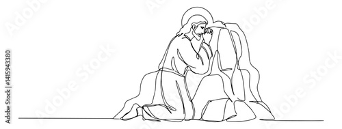 minimalist line art vector of jesus praying in the garden of gethsemane before crucifixion
