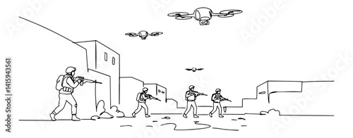 Monoline Urban Combat with Recon Drones – Minimal War Vector