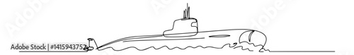 minimalist outline of a submarine in water, black and white vector