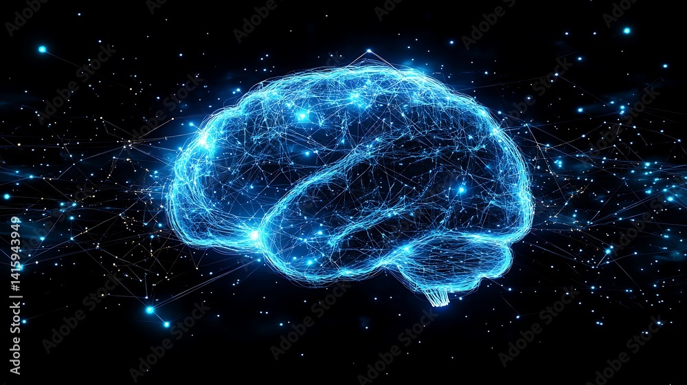 Glowing Digital Brain with Neural Pathways Glowing Digital Brain with Neural Pathways