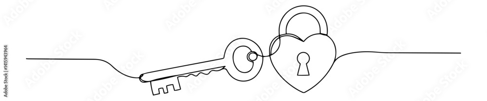 continuous line vector of heart-shaped padlock and key, symbolic love illustration continuous line vector of heart-shaped padlock and key, symbolic love illustration