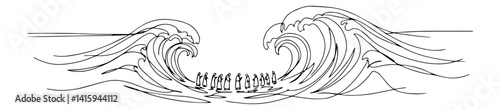 Continuous single line illustration of Moses leading the Israelites through the parted Red Sea waves
