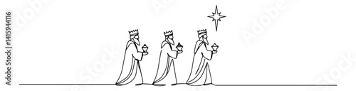 Three wise men following the star continuous line vector