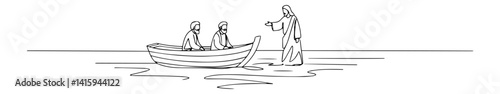 Jesus calling fishermen one-line vector illustration