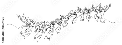 Choir of angels one-line vector illustration