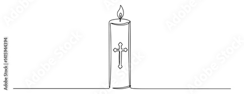 minimal one line vector of a candle with cross symbol, christian religious icon