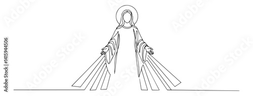 One line art of the Divine Mercy of Jesus – rays of mercy streaming from His Sacred Heart