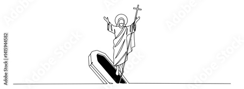 Resurrection of Jesus from tomb — monoline vector