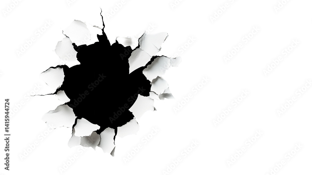 White shards are encircling a central void against a stark black backdrop, creating an abstract composition.