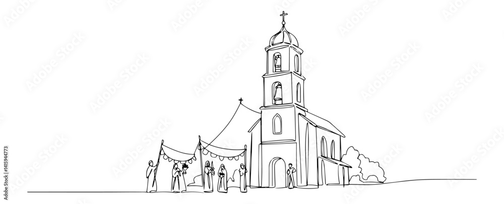 religious architecture with worshippers vector illustration religious architecture with worshippers vector illustration