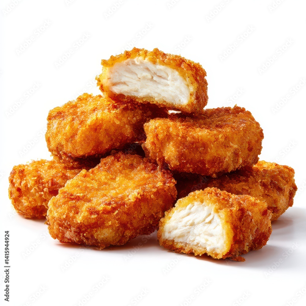 Pile of tasty chicken nuggets isolated on white background Pile of tasty chicken nuggets isolated on white background