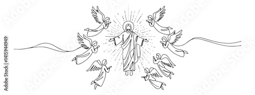 religious illustration jesus surrounded by angels vector
