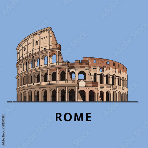 Ancient Roman Colosseum architecture detailed flat design historical landmark vector illustration