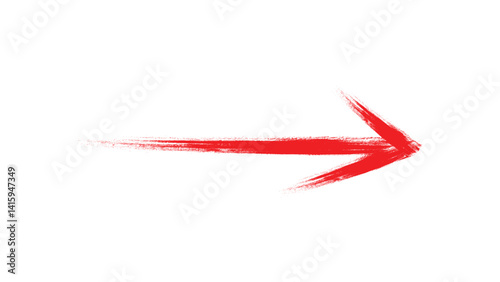A red arrow marker is isolated on a transparent background, The arrow sign is drawn by hand with a marker, Marked arrow isolated on the background.	