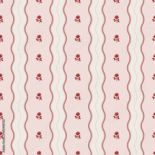 Vintage Elegant Wavy lace seamless pattern in a fine mesh and rose silhouette. Elegant Vector illustration