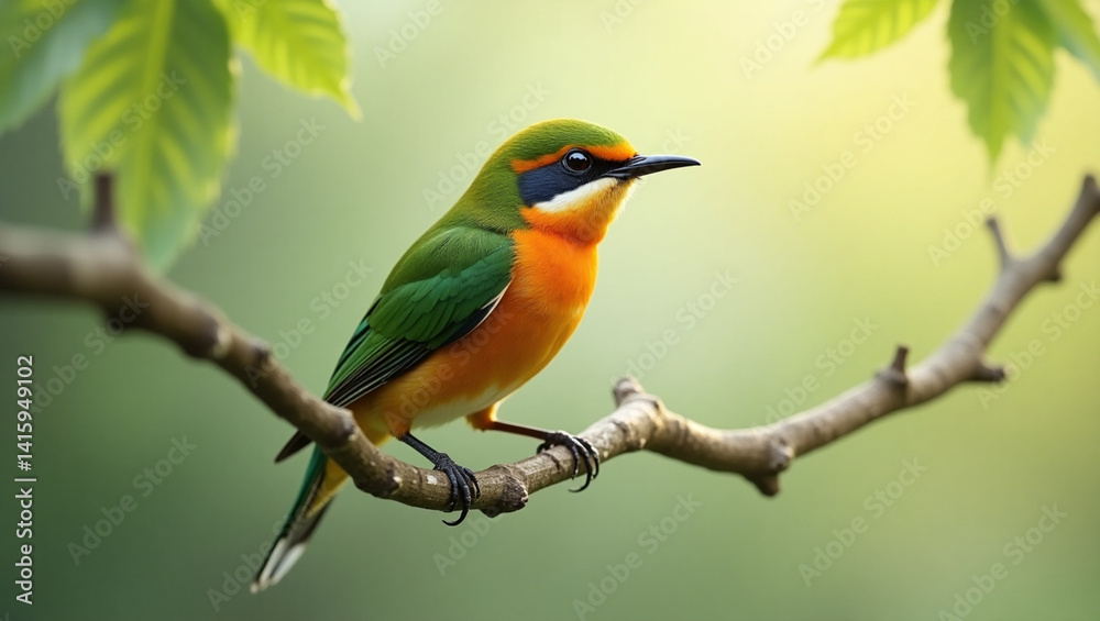 A brightly colored bird is perched on a branch A brightly colored bird is perched on a branch