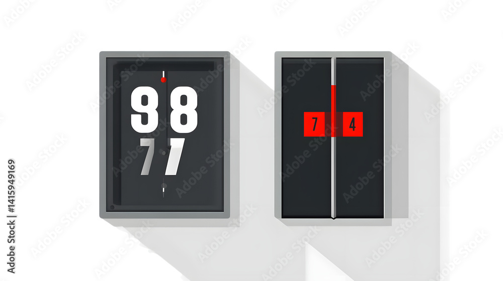 Digital Scoreboard Display with Numbers and Red Highlights for Sports or Gaming Events