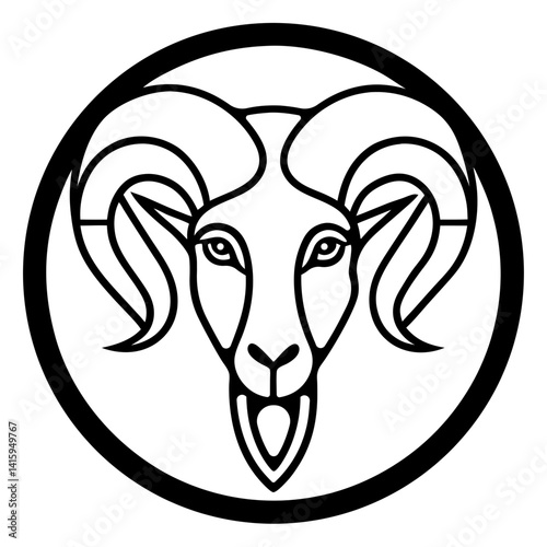 Detailed Line Art Illustration of a Ram's Head