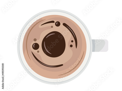 Coffee mug top view. Flat vector, clipart illustration isolated on white background.