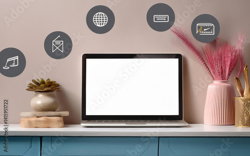 concepto de venta online, mockup laptop pantalla en blanco computadora