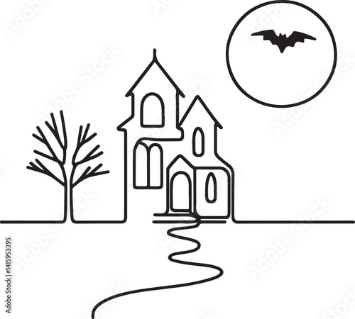 One Line Haunted House Icon for Spooky Theme