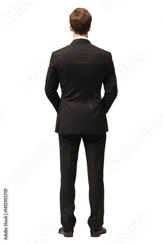 Back view a business person standing tall, isolated on a transparent background.