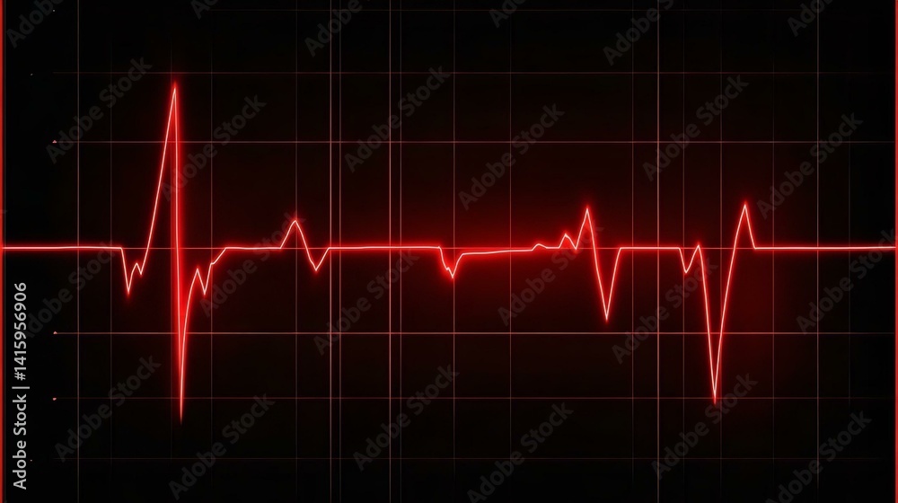 Naklejka premium Cardiogram cardiograph oscilloscope screen red illustration background. Line technology chart wave science illustration background.