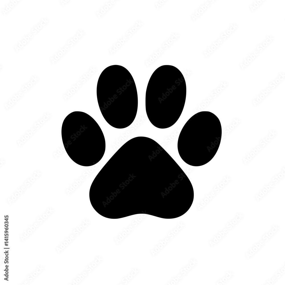 Fototapeta Playful Dog Paw Mark – Black and White SVG Vector Icon for Pet Brands, Vets, and App Interfaces