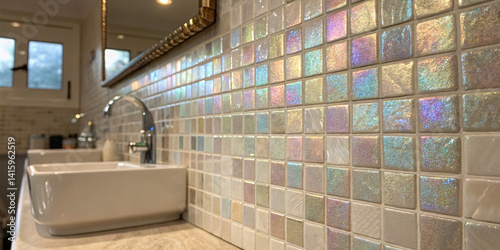 Iridescent Pearl Mosaic Tiles with Glow Effect