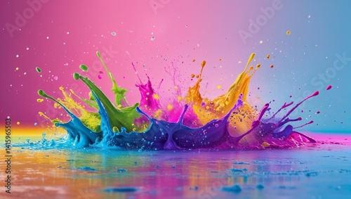 Happy Holi colorful background. Festival of colors, colorful rainbow Holi paint color powder explosion isolated white wide panorama background.