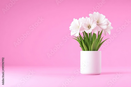 Wallpaper Mural White flowers in a white pot on a pink background Torontodigital.ca