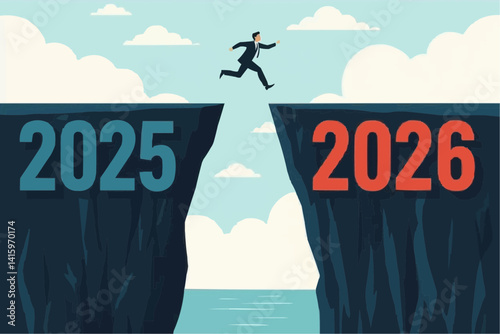 Businessman Leaping from 2025 to 2026

