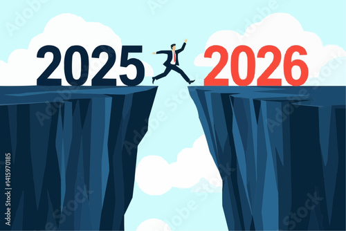 Businessman Leaping from 2025 to 2026

