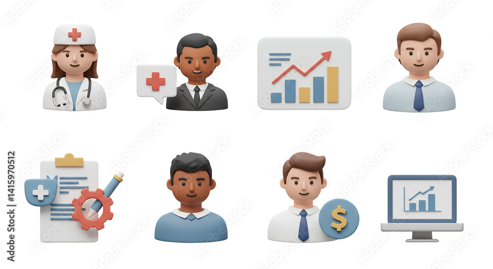 Healthcare and Finance People with Business Data Graphics