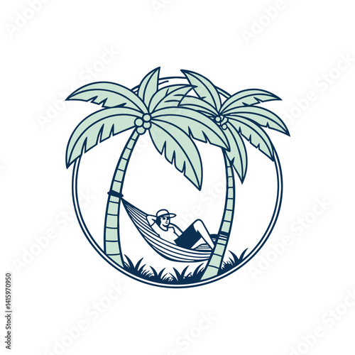 Person relaxing in a hammock between two palm trees