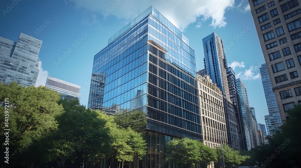 Eco-friendly building in modern city Sustainable glass office building with trees to reduce CO2 Green architecture Eco-friendly building Corporate sustainability Eco-friendly building in modern city Sustainable glass office building with trees to reduce CO2 Green architecture Eco-friendly building Corporate sustainability