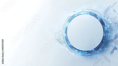 Futuristic Digital Technology Circle, Futuristic digital technology circle with glowing blue elements on a white background